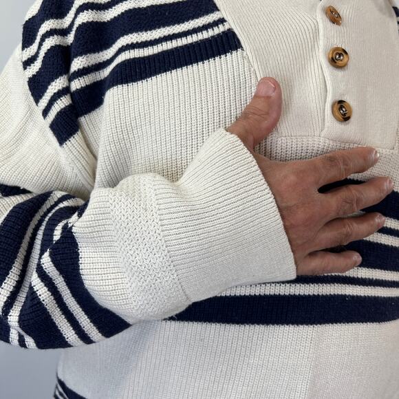 Vintage 90s Eddie Bauer Stripe Pullover Sweater Ivory Cotton Wool Free - Picture 5 of 6